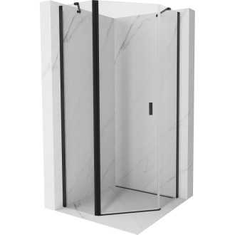 Sprchovací kút Mexen Mist s päťuholníkovým výklopným mechanizmom 90 x 90 cm, priehľadný, čierny - 8A8-090-090-70-00