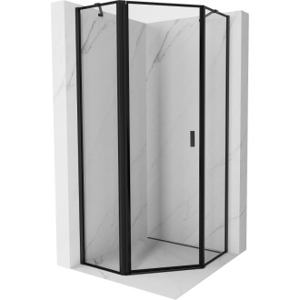 Sprchovací kút Mexen Mist päťuholníkový, ľavý, výklopný, 90 x 90 cm, čierny rám, čierna - 8A8-090-090-70-70-L