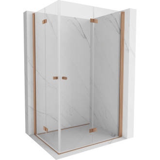 Sprchovací kút Mexen Mist-F Duo skladací pravý 85 x 90 cm, priehľadný, kartáčovaná meď - 8A6-085L-090P-65-00
