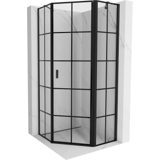 Sprchovací kút Mexen Mist päťuholníkový, pravý, výklopný, 80 x 80 cm, čierny rošt, čierna - 8A8-080-080-70-77-P