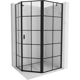 Sprchovací kút Mexen Mist päťuholníkový asymetrický s pravými pántami 100 x 90 cm, čierny rošt, čierna - 8A8-100-090-70-77-P