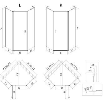 Mexen Mist L päťuholníkový asymetrický výklopný sprchovací kút 90 x 80 cm, priehľadný, chróm - 8A8L-090-080-01-00