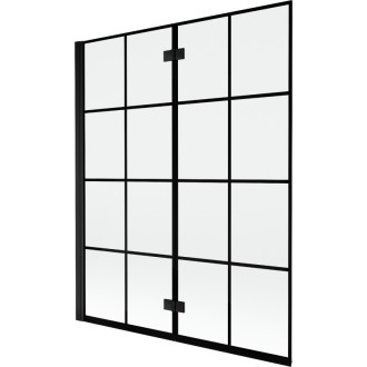 Mexen Mist vaňová zástena 2-krídla ľavá 140 x 150 cm, čierny kockovaný vzor, čierna - 8A9-140-002-70-77-L