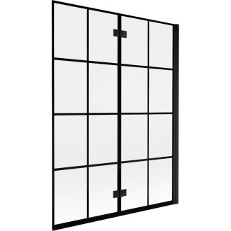Mexen Mist vaňová zástena 2-krídla pravá 130 x 150 cm, čierny kockovaný vzor, čierna - 8A9-130-002-70-77-P