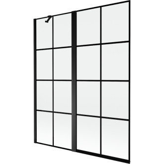 Mexen Mist vaňová zástena 2-krídla ľavá 140 x 150 cm, čierny kockovaný vzor, čierna - 8A9-140-011-70-77-L
