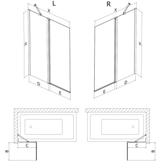 Mexen Mist vaňová zástena 2-krídla pravá 110 x 150 cm, čierna kockovaná, čierna - 8A9-110-011-70-77-P