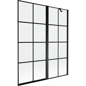 Mexen Mist vaňová zástena 2-krídla pravá 140 x 150 cm, čierny kockovaný vzor, čierna - 8A9-140-011-70-77-P