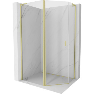 Mexen Mist L päťuholníkový asymetrický výklopný sprchovací kút 100x80 cm, priehľadný, kartáčované zlato - 8A8L-100-080-55-00
