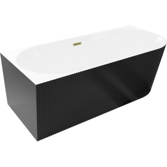 Voľne stojaca vaňa Mexen Silo do ľavého rohu, drážkovaná, 150 x 75 cm, biela/čierna, zlatý prepad - 52891507575L-50