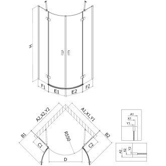 Sprchovací kút Mexen Mist s polkruhovým výklopným mechanizmom 70 x 70 cm, priehľadný, kartáčovaná meď - 8A33-070-070-65-00