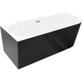 Voľne stojaca vaňa Mexen Silo do ľavého rohu, drážkovaná, 150 x 75 cm, biela/čierna, ružovo-zlatý prepad - 52891507575L-60