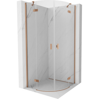 Sprchovací kút Mexen Mist s polkruhovým výklopným mechanizmom 80 x 80 cm, priehľadný, kartáčovaná meď - 8A33-080-080-65-00