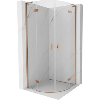 Mexen Mist L polkruhový výklopný sprchovací kút 90 x 90 cm, priehľadný, kartáčovaná meď - 8A33L-090-090-65-00