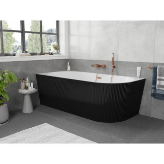 Voľne stojaca vaňa Mexen Silo do ľavého rohu, drážkovaná, 170 x 80 cm, biela/čierna, prepad kartáčovaná meď - 52891708075L-65