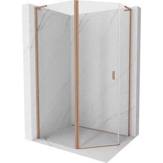 Mexen Mist L päťuholníkový asymetrický výklopný sprchovací kút 100x90 cm, priehľadný, kartáčovaná meď - 8A8L-100-090-65-00