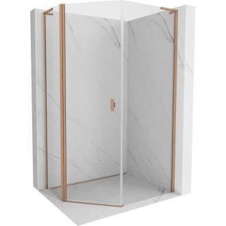 Mexen Mist L päťuholníkový asymetrický výklopný sprchovací kút 80x100 cm, priehľadný, kartáčovaná meď - 8A8L-080-100-65-00