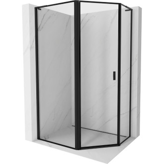 Sprchovací kút Mexen Mist L, päťuholníkový, asymetrický, výklopný, ľavý, 100 x 90 cm, čierny rám, čierna - 8A8L-100-090-70-70-L