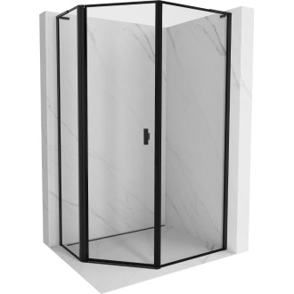 Sprchovací kút Mexen Mist L, päťuholníkový, asymetrický, ľavý, výklopný, 90 x 100 cm, čierny rám, čierna - 8A8L-090-100-70-70-L