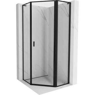 Sprchovací kút Mexen Mist L päťuholníkový, pravý, výklopný, 100 x 100 cm, čierny rám, čierna - 8A8L-100-100-70-70-P