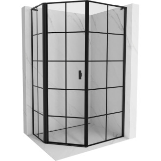 Sprchovací kút Mexen Mist L, päťuholníkový, asymetrický, ľavý, výklopný, 90 x 100 cm, čierny rošt, čierna - 8A8L-090-100-70-77-L
