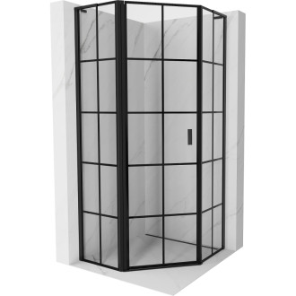 Sprchovací kút Mexen Mist L päťuholníkový, ľavý, výklopný, 100 x 100 cm, čierny rošt, čierna - 8A8L-100-100-70-77-L