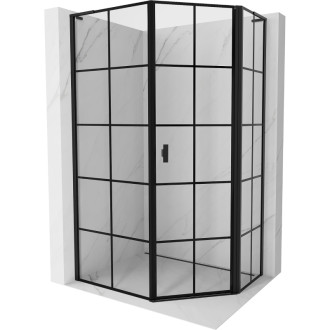 Mexen Mist L päťuholníkový asymetrický sprchovací kút s pravými pántami 90 x 100 cm, čierny rošt, čierna - 8A8L-090-100-70-77-P