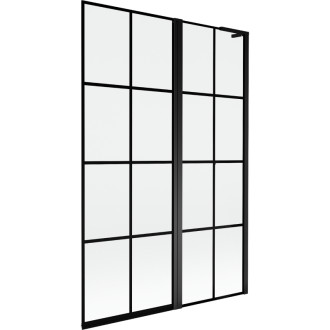 Mexen Mist L vaňová zástena s 2 krídlami pravá 120 x 150 cm, čierny kockovaný vzor, čierna - 8A9L-120-011-70-77-P