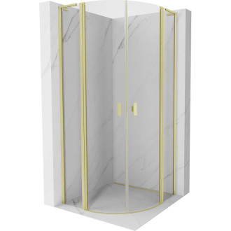 Mexen Mist L polkruhový výklopný sprchovací kút 90 x 90 cm, priehľadný, kartáčované zlato - 8A32L-090-090-55-00