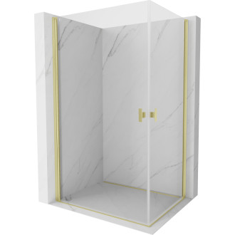 Sprchovací kút Mexen Mist-B Duo s výklopným mechanizmom 100 x 85 cm, priehľadný, kartáčované zlato - 8A2-100-085-55-00