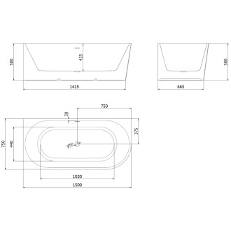Voľne stojaca vaňa Mexen Silo do ľavého rohu, drážkovaná, 150 x 75 cm, biela/sivá, chrómovaný prepad - 52891507562L-01