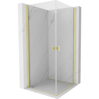 Sprchovací kút Mexen Mist-B Duo s výklopným mechanizmom 90 x 90 cm, priehľadný, kartáčované zlato - 8A2-090-090-55-00