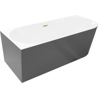Voľne stojaca vaňa Mexen Silo s drážkovaným prepadom do ľavého rohu 150 x 75 cm, biela/sivá, prepad kartáčovaný zlatý - 52891507562L-55