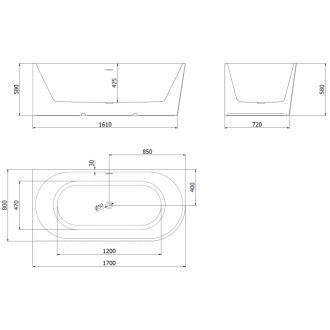 Voľne stojaca vaňa Mexen Silo s drážkovaným prepadom do ľavého rohu 170 x 80 cm, biela/sivá, prepad kartáčovaný zlatý - 52891708062L-55