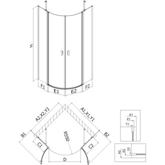 Mexen Mist polkruhový výklopný sprchovací kút 90 x 90 cm, čierny rám, čierna - 8A32-090-090-70-70