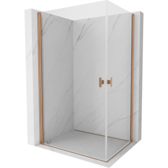 Sprchovací kút Mexen Mist-B Duo s výklopným mechanizmom 95 x 90 cm, priehľadný, kartáčovaná meď - 8A2-095-090-65-00