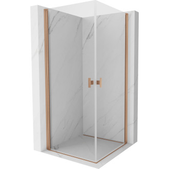 Sprchovací kút Mexen Mist-B Duo s výklopným mechanizmom 95 x 95 cm, priehľadný, kartáčovaná meď - 8A2-095-095-65-00