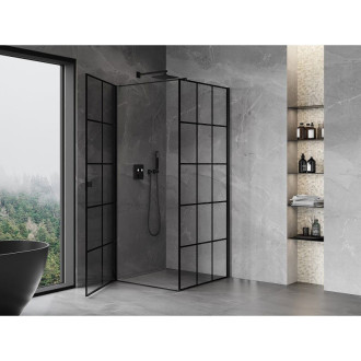 Mexen Mist-B sprchovací kút s ľavým výklopným uzáverom 90 x 90 cm, čierny rošt, čierna - 8A2T-090-090-70-77-L