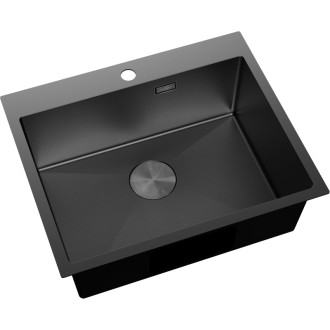 Jednodrezový oceľový drez Mexen Solix 600 x 500 mm, čierny HC - 6408601000-70HC