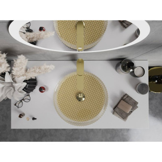 Sklenené umývadlo Mexen Aura na dosku 39 x 39 cm, priehľadné/zlaté - 24013951