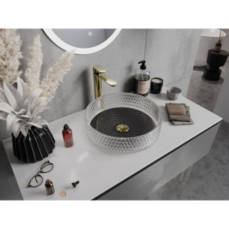 Sklenené umývadlo Mexen Aura na dosku 39 x 39 cm, priehľadné/čierne - 24013971