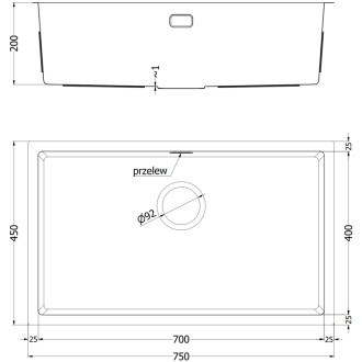 Jednodrezový oceľový drez Mexen Trixo 750 x 440 mm, čierny HC - 6415751000-70HC