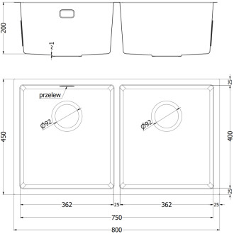 Mexen Binox oceľový drez s 2 drezami 800 x 450 mm, čierny - 6421802000-70