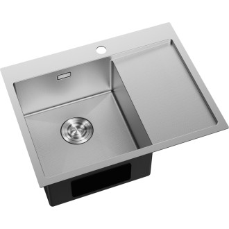 Jednodrezový oceľový drez Mexen Exar s odkvapkávačom, ľavý, 620 x 480 mm, nerezová oceľ HC - 6431621005L-01HC