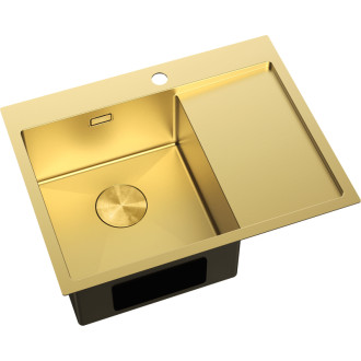 Jednodrezový oceľový drez Mexen Exar s odkvapkávačom, ľavý, 620 x 480 mm, zlatý - 6431621005L-55