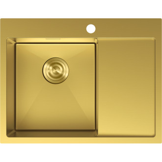 Jednodrezový oceľový drez Mexen Exar s odkvapkávačom, ľavý, 620 x 480 mm, zlatý - 6431621005L-55