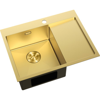 Jednodrezový oceľový drez Mexen Exar s odkvapkávačom, ľavý, 620 x 480 mm, zlatý - 6431621005L-55