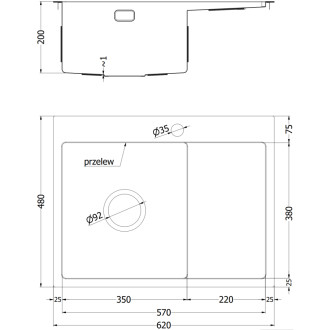 Jednodrezový oceľový drez Mexen Exar s odkvapkávačom, ľavý, 620 x 480 mm, zlatý - 6431621005L-55