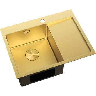 Jednodrezový oceľový drez Mexen Exar s odkvapkávačom, ľavý, 620 x 480 mm, zlatá HC - 6431621005L-55HC