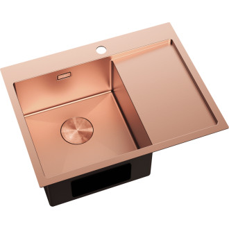 Jednodrezový oceľový drez Mexen Exar s odkvapkávačom, ľavý, 620 x 480 mm, meď - 6431621005L-65