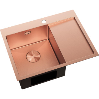 Jednodrezový oceľový drez Mexen Exar s odkvapkávačom, ľavý, 620 x 480 mm, medená HC - 6431621005L-65HC
